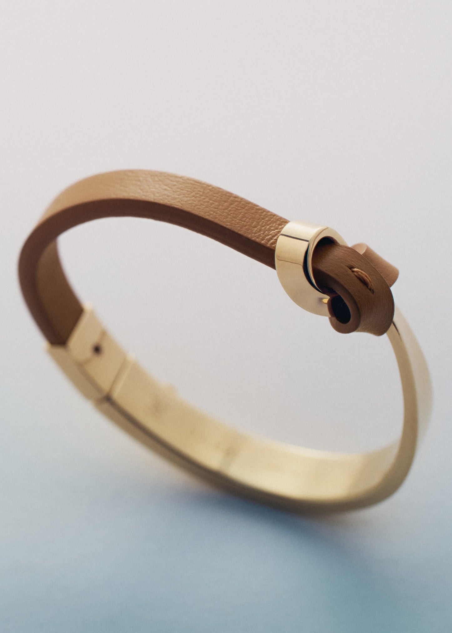 Jonc Ormé - Dorée Cuir Camel