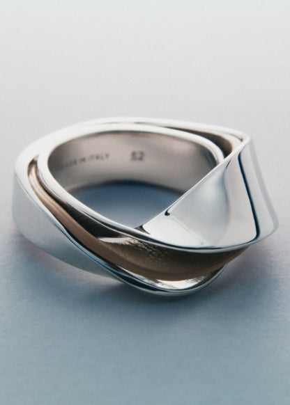 Bague Ormé - Argentée Cuir Taupe