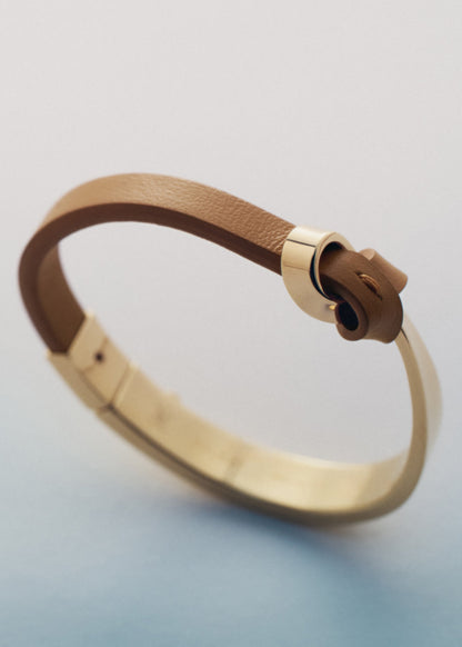 Jonc Ormé - Dorée Cuir Camel