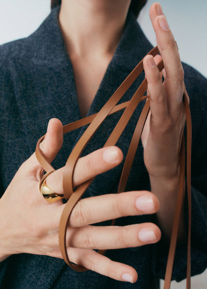 Bague Ormé - Dorée Cuir Camel