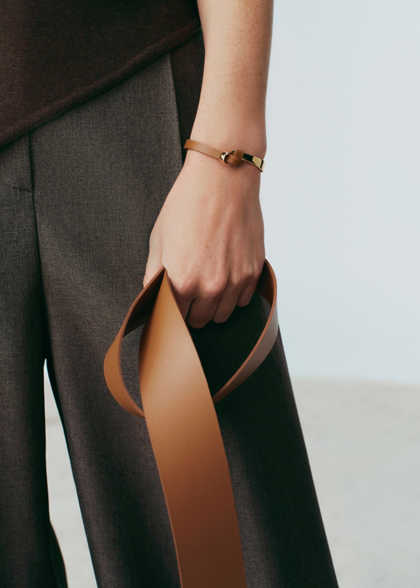 Jonc Ormé - Dorée Cuir Camel