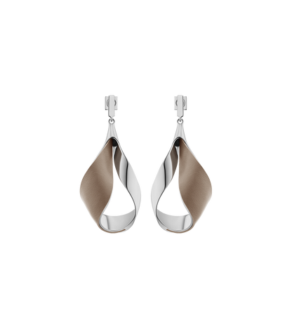 Boucles d’oreilles pendantes Ormé - Argentée Cuir Taupe