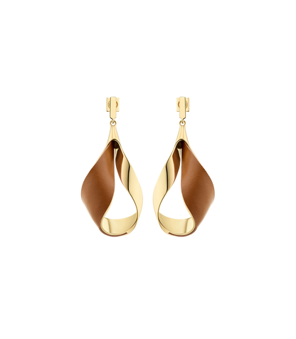 Boucles d’oreilles pendantes Ormé - Dorée Cuir Camel