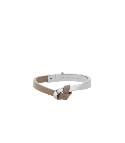 Jonc Ormé - Argentée Cuir Taupe