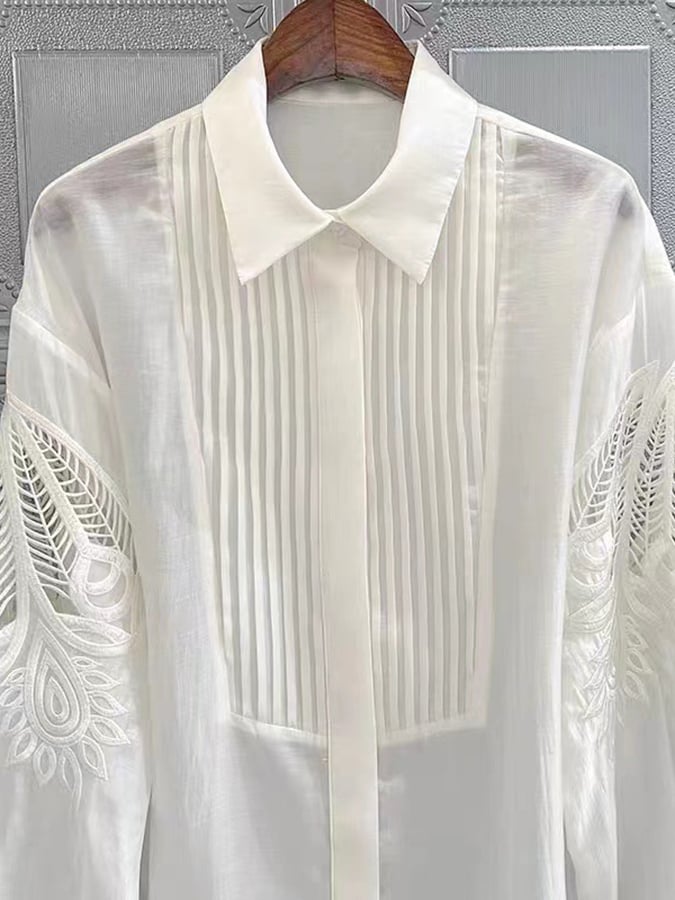 Exquisite Embroidery White Temperament Casual Long-Sleeved Shirt