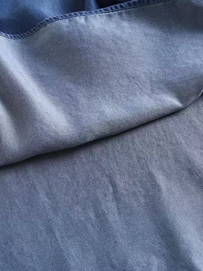 Ethnic Style V-neck Embroidery Drape Breathable Tencel Denim Dress